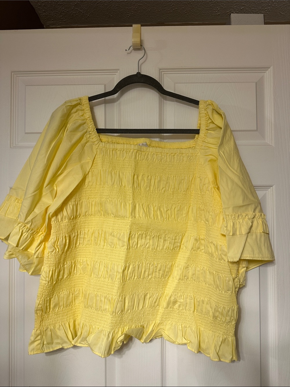 Cato Yellow Smocked Square-Neck Blouse